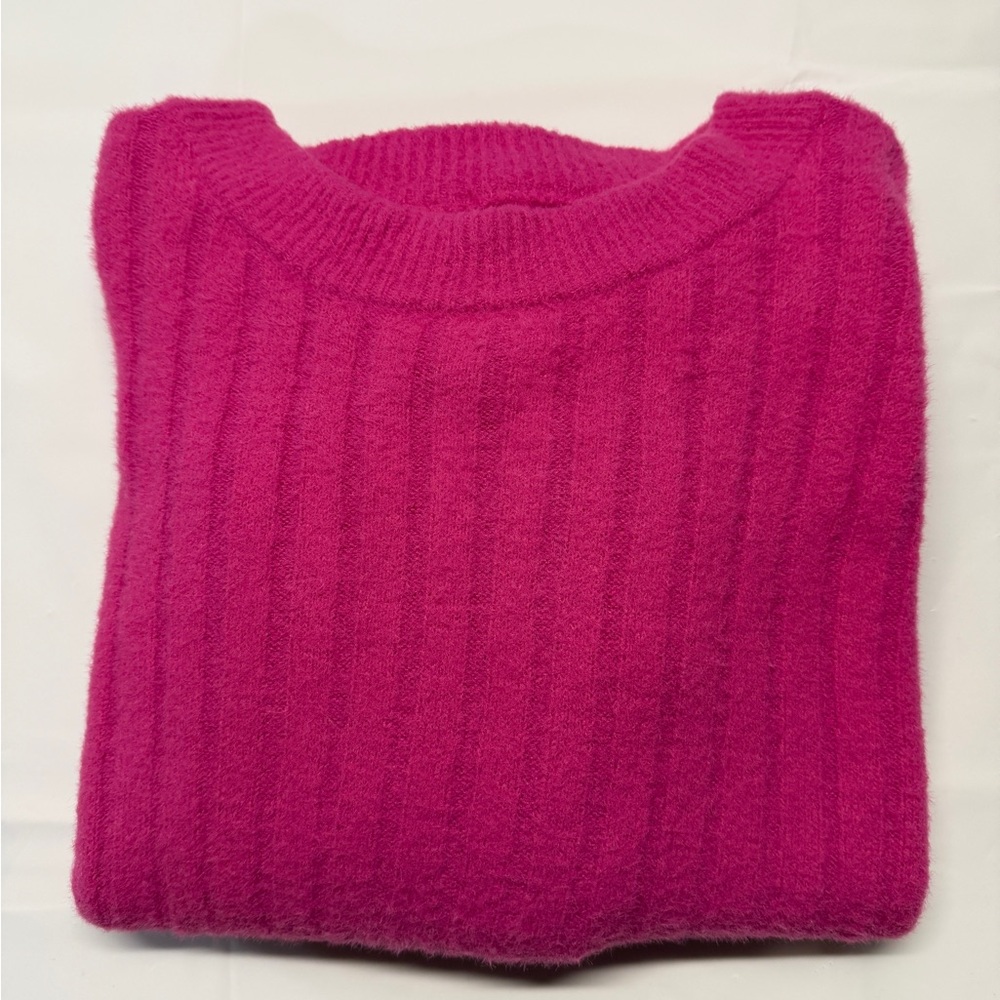 aerie Ribbed Crewneck Sweater in Bright‎ Pink Very Oversized - Picture 2 of 8
